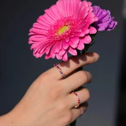 Bague plaqué or zirconias roses