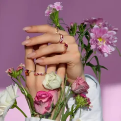 Bague plaqué or zirconias roses