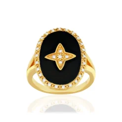 Bague plaqué or zirconias résine
