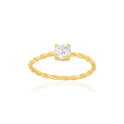 Bague plaqué or zirconia torsadée