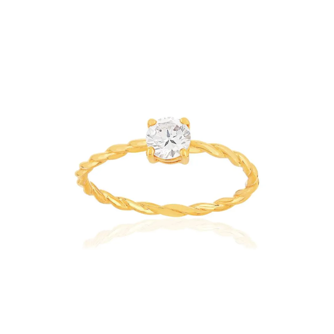 Bague plaqué or zirconia torsadée