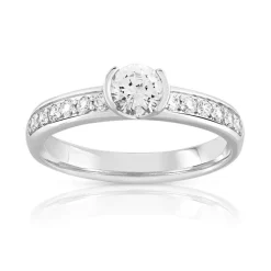 Bague solitaire or 750 blanc diamant 60/100e de carat