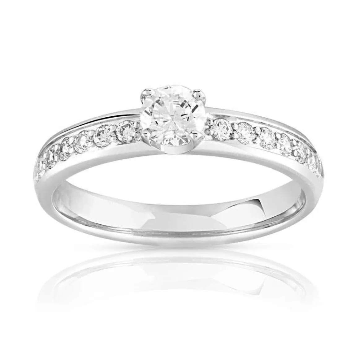 Bague solitaire or 750 blanc diamant 50/100e de carat