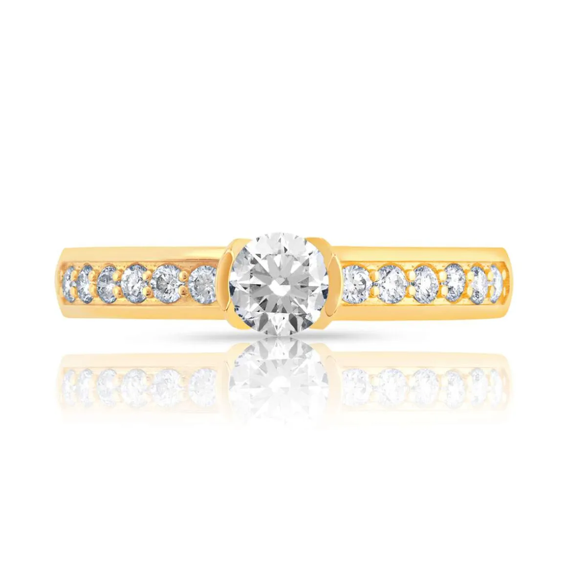 Bague solitaire or 750 jaune diamant 50/100e de carat