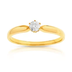 Bague solitaire or 750 jaune diamant 15/100e de carat