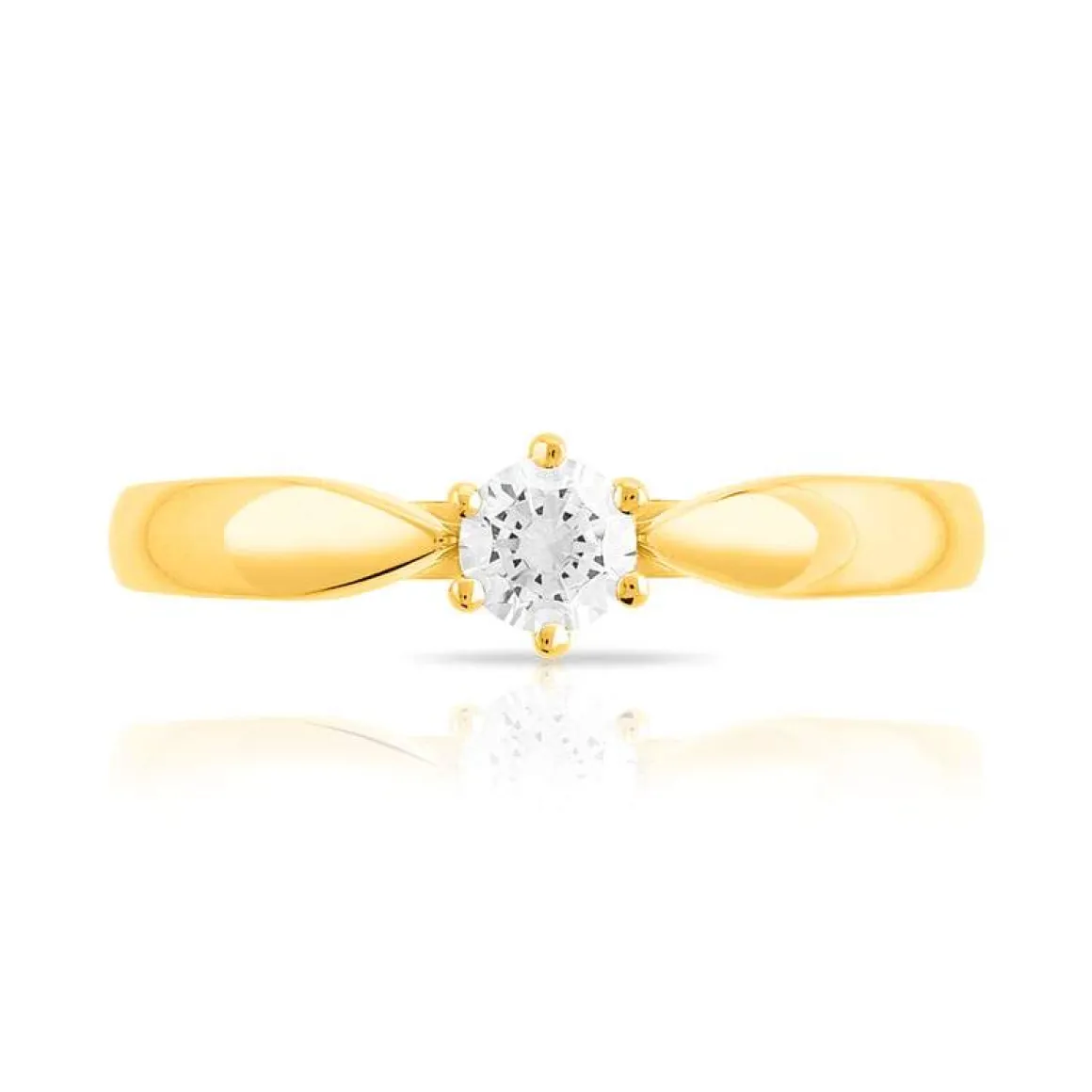 Bague solitaire or 750 jaune diamant 25/100e de carat