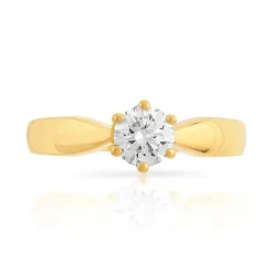 Bague solitaire or 750 jaune diamant 50/100e de carat