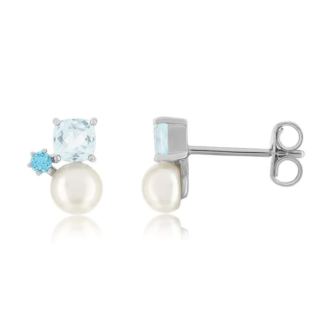 Boucles d'oreille argent 925 perles de culture de Chine et topazes bleues traitées