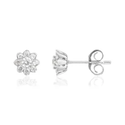Boucles d'oreille or 750 blanc fleur diamants synthétiques 0.30 carat