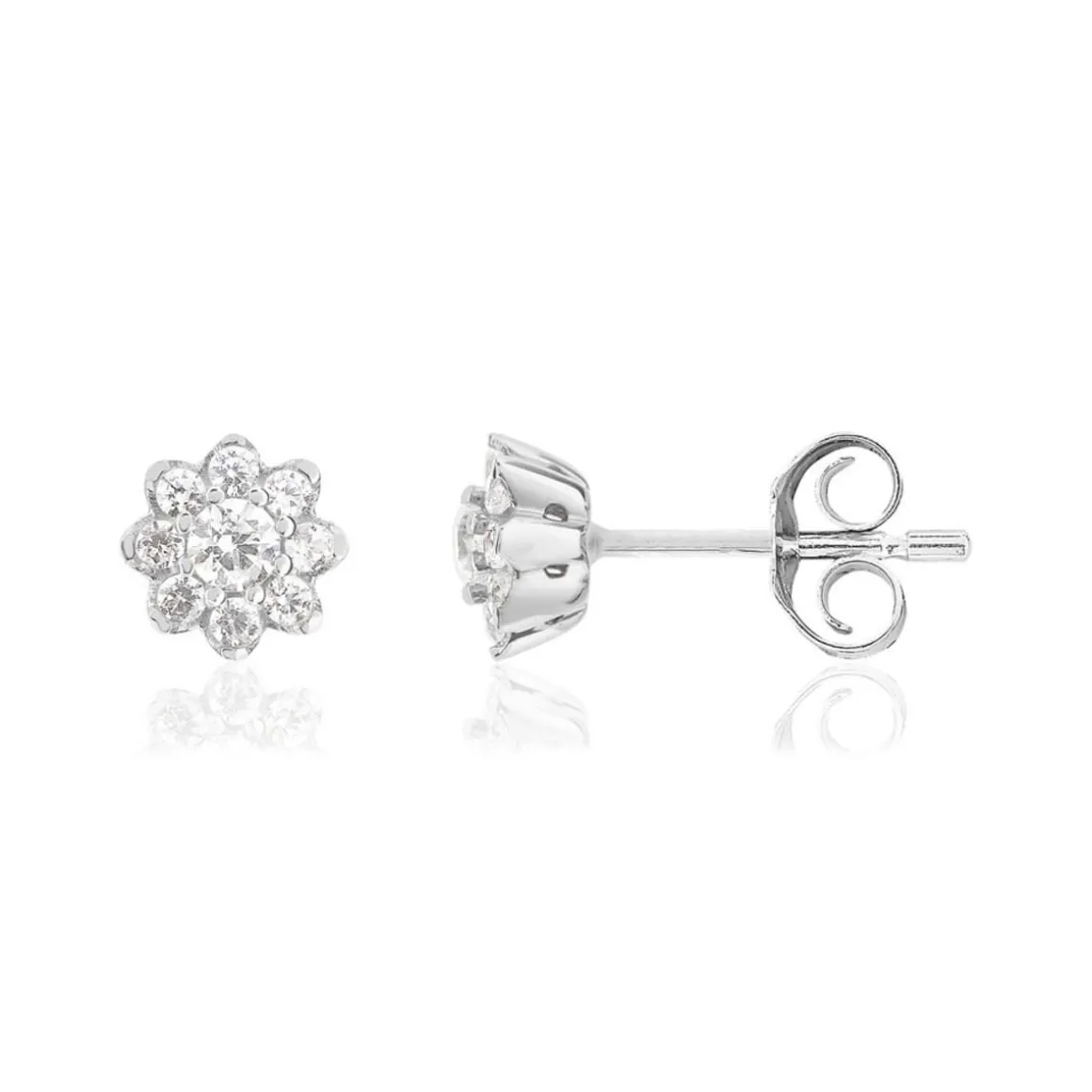 Boucles d'oreille or 750 blanc fleur diamants synthétiques 0.30 carat