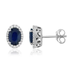 Boucles d'oreille or 750 blanc saphir diamant