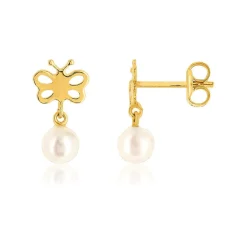 Boucles d'oreille or 375 jaune perle de chine
