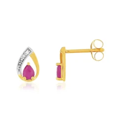 Boucles d'oreille or 375 jaune rubis diamants