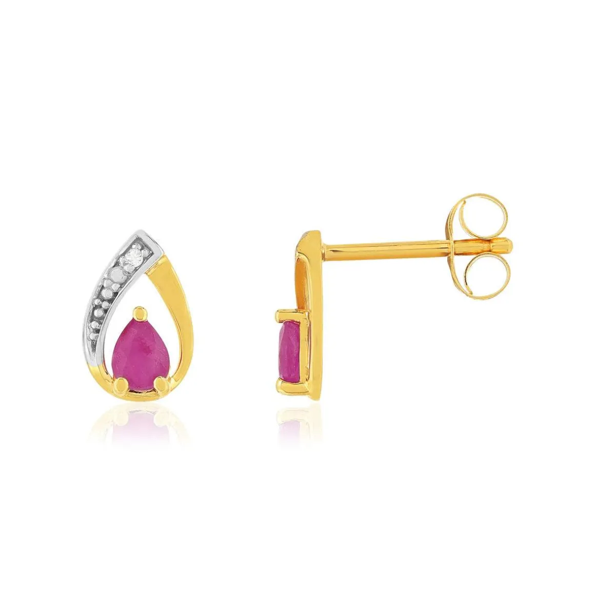 Boucles d'oreille or 375 jaune rubis diamants