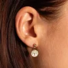 Boucles d'oreilles acier doré arbre de vie laque blanche