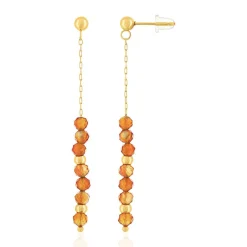 Boucles d'oreilles acier doré agates oranges