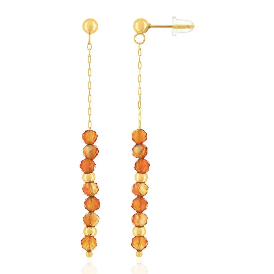 Boucles d'oreilles acier doré agates oranges