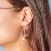 Boucles d'oreilles acier doré améthystes et 2 perles d'imitation