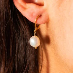 Boucles d'oreilles acier doré dormeuses 2 perles de culture baroques