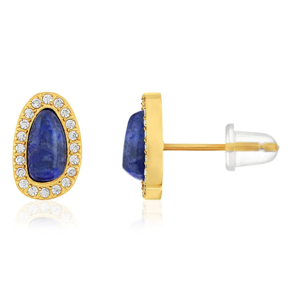 Boucles d'oreilles acier doré lapis lazuli et zirconias