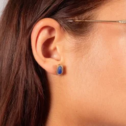 Boucles d'oreilles acier doré lapis lazuli et zirconias