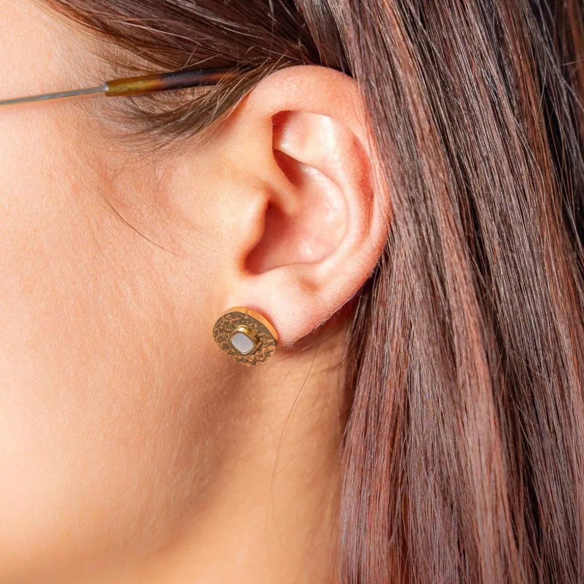 Boucles d'oreilles acier doré nacres
