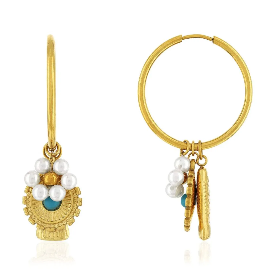 Boucles d'oreilles acier doré perles