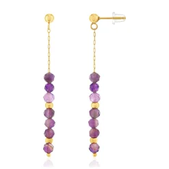 Boucles d'oreilles acier doré pendantes améthystes