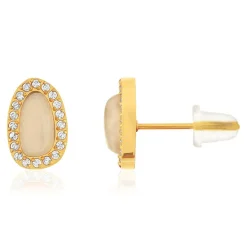 Boucles d'oreilles acier doré 2 quartz jaunes et zirconias