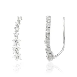 Boucles d'oreilles argent 925 contours fleurs zirconias