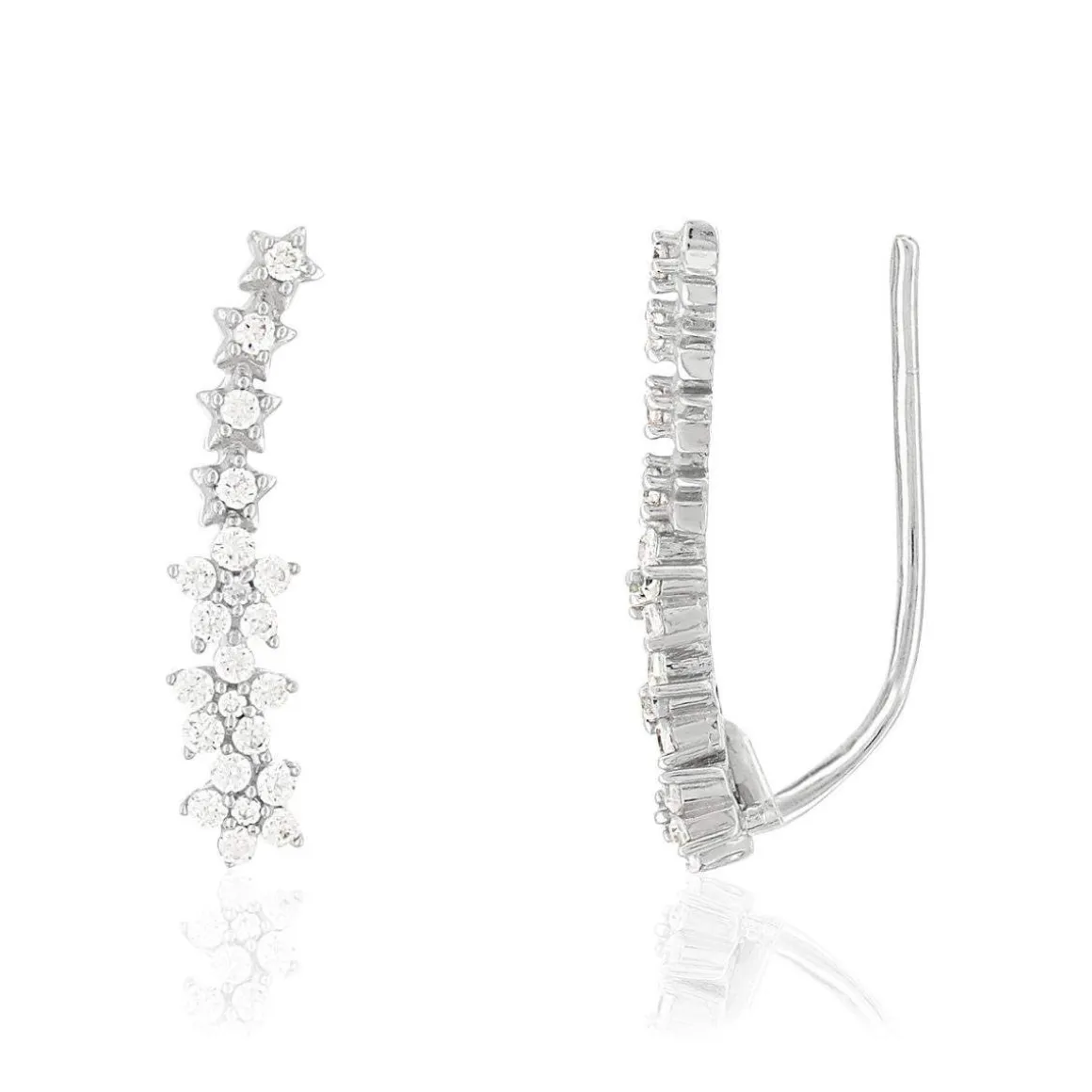 Boucles d'oreilles argent 925 contours fleurs zirconias