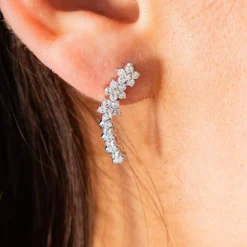 Boucles d'oreilles argent 925 contours fleurs zirconias