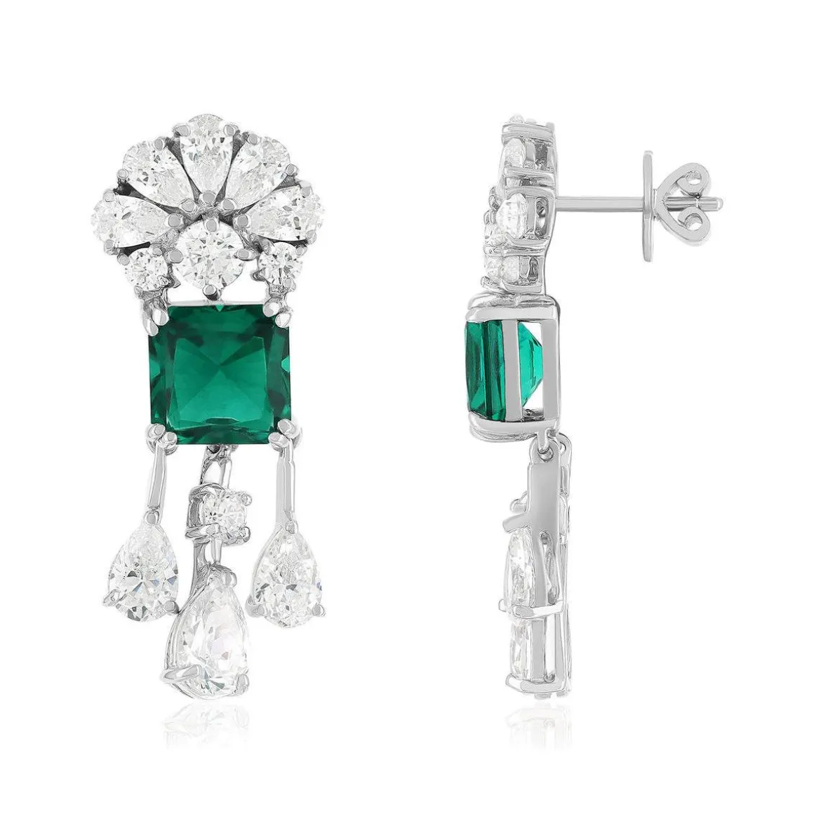 Boucles d'oreilles argent 925 cristal vert et zirconias