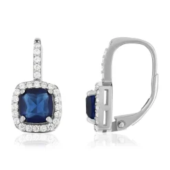 Boucles d'oreilles argent 925 dormeuses zirconias bleus foncés et blancs