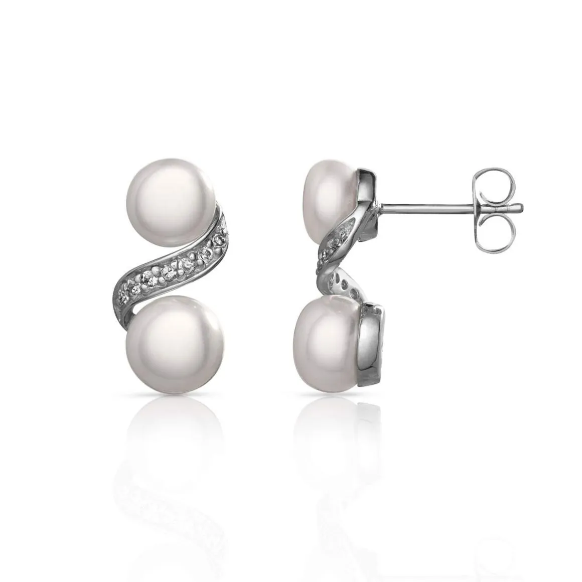 Boucles d'oreilles argent 925 double perle de culture de Chine et zirconias
