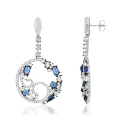 Boucles d'oreilles argent 925 et ruthénium noir, zirconias bleus et blancs.