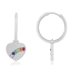 Boucles d'oreilles argent 925 et zirconias multicolores motif coeur