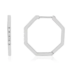 Boucles d'oreilles argent 925 et zirconias, motif hexagonal