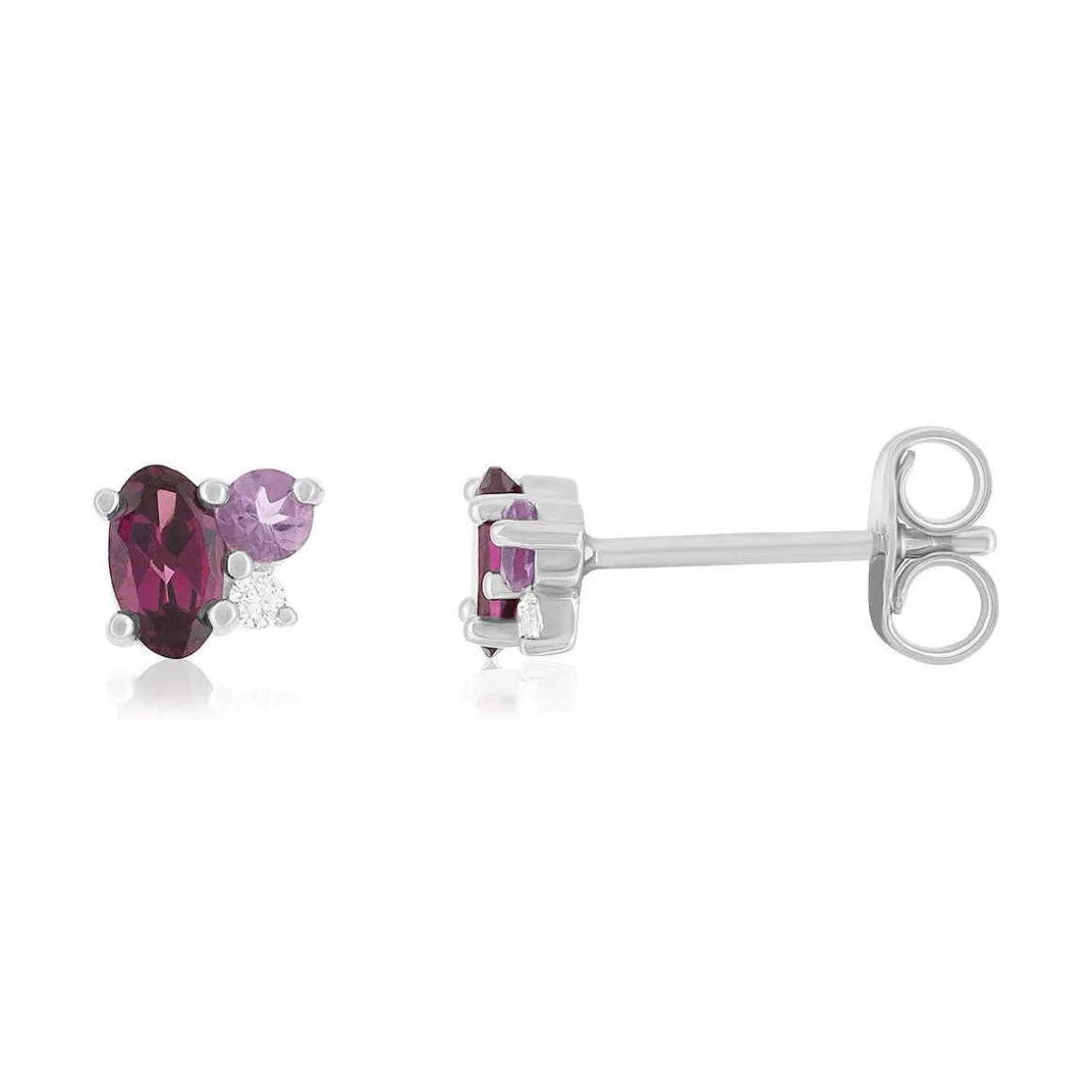 Boucles d'oreilles argent 925 grenats rhodolite améthystes et topazes blanches