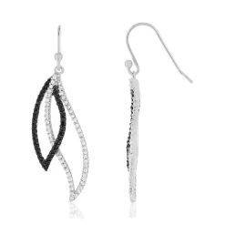 Boucles d'oreilles argent 925, motif feuille, spinelles noires et zirconias.