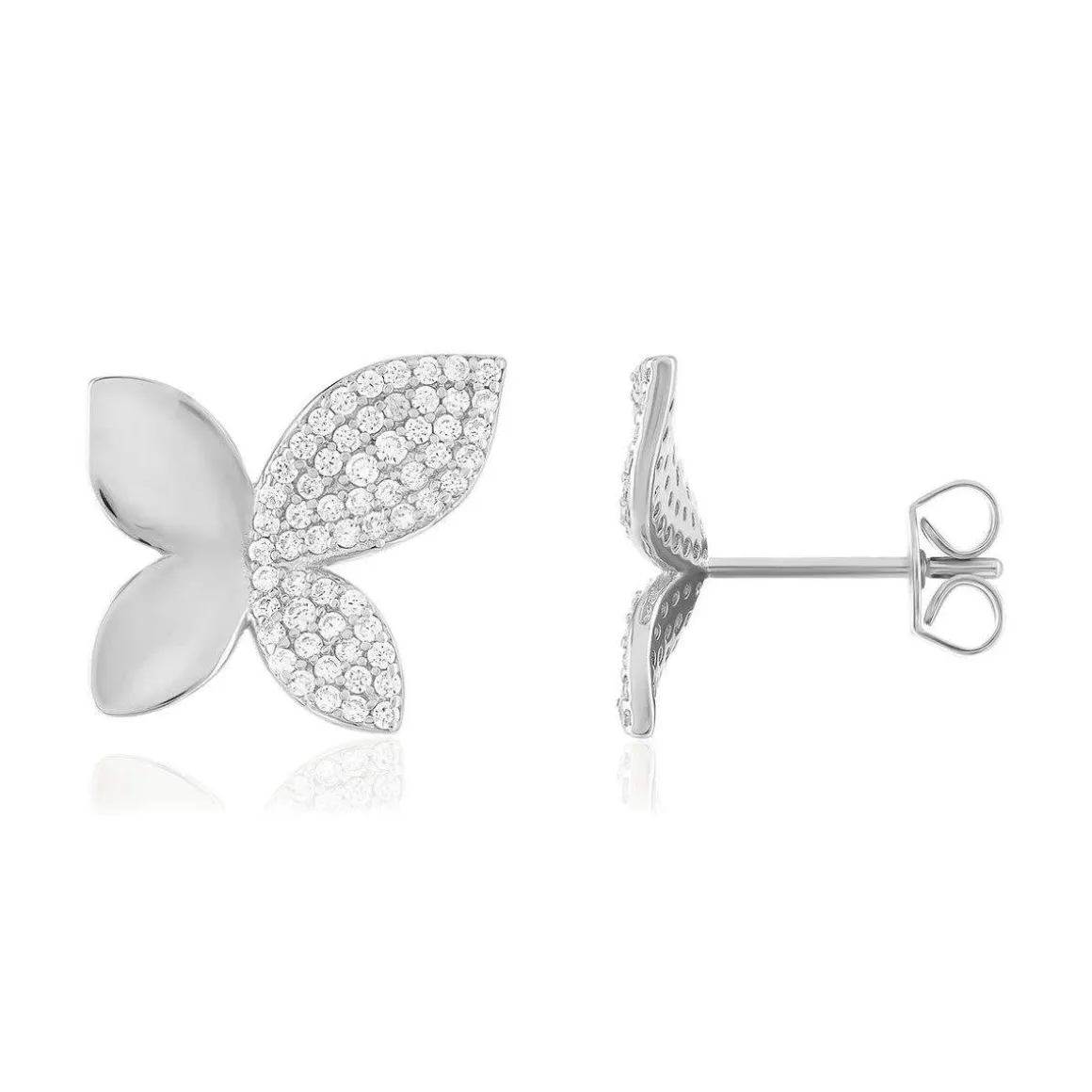 Boucles d'oreilles argent 925 motif fleur zirconias