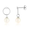 Boucles d'oreilles argent 925, motif cercle, perles de culture de Chine, zirconias.