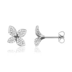 Boucles d'oreilles argent 925 motif fleur et zirconias