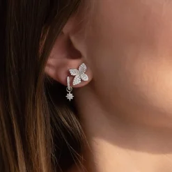 Boucles d'oreilles argent 925 motif fleur et zirconias