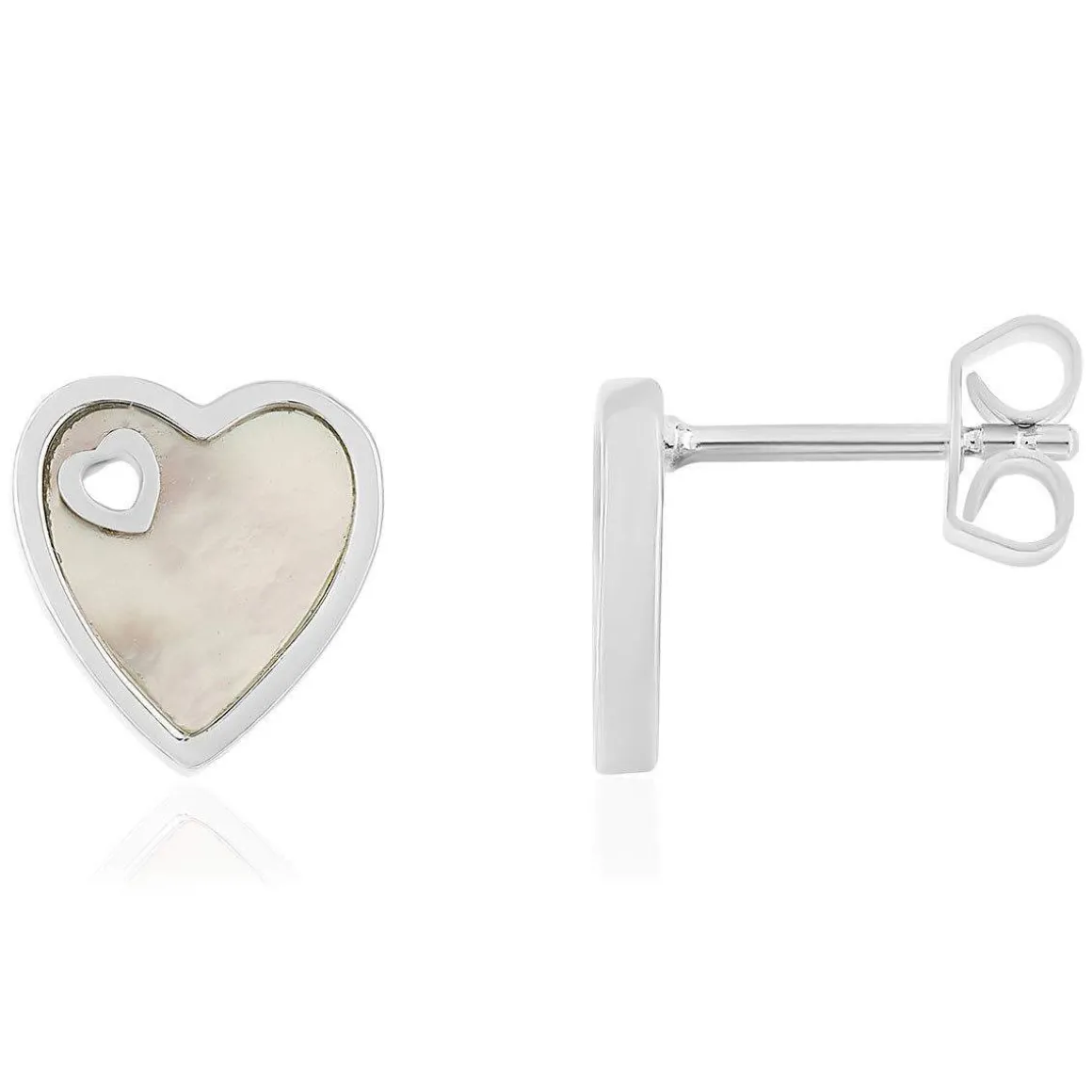 Boucles d'oreilles argent 925 nacres coeurs