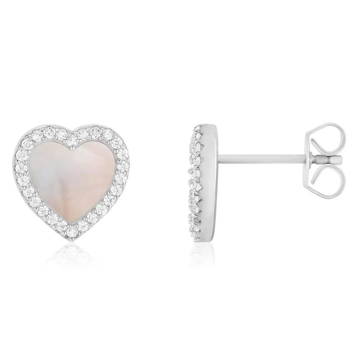 Boucles d'oreilles argent 925 nacres et ziconias coeur