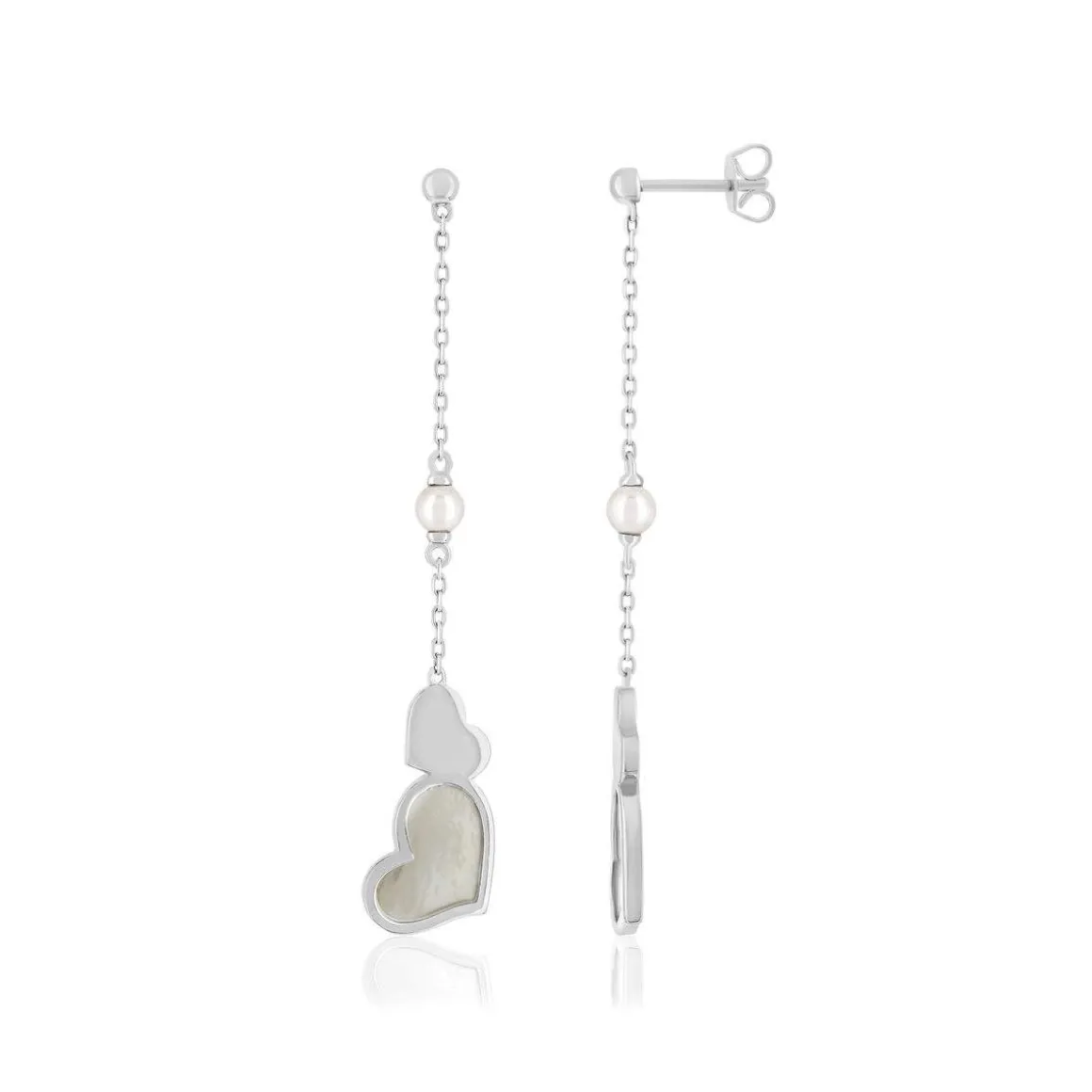 Boucles d'oreilles argent 925 nacres et perles coeurs