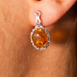 Boucles d'oreilles argent 925 ovales ambre