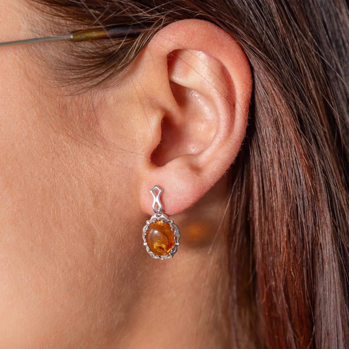Boucles d'oreilles argent 925 ovales ambre