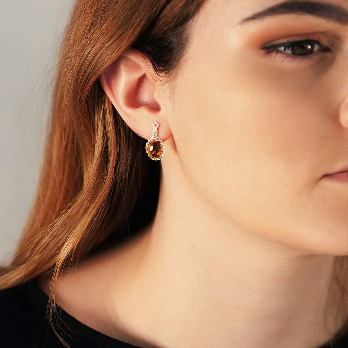 Boucles d'oreilles argent 925 ovales ambre